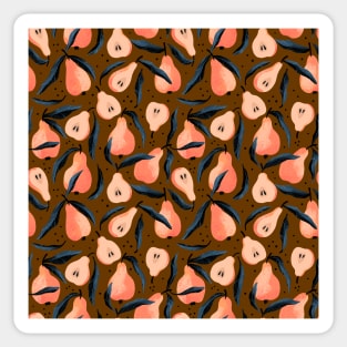 Orange pears with leaves pattern on brown background Sticker